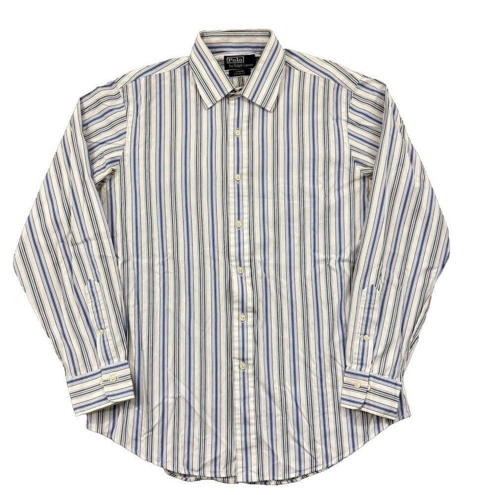 Polo Ralph Lauren Men’s Oxford Shirt 16.5 32/33 Curham Fit White Blue Stripe